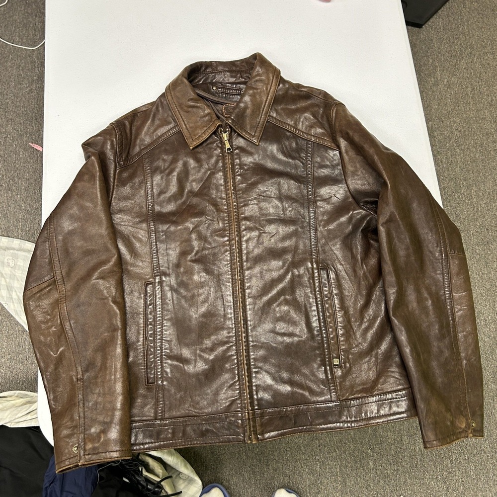 wilson leather Jacket Mens Medium Brown Full Zip Distressed Moto D3